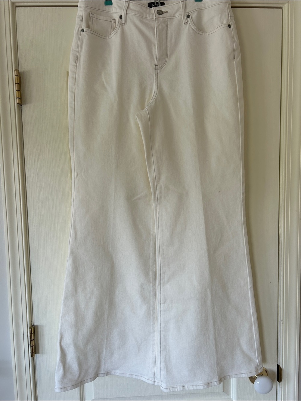 NYDJ Off-White High-Rise Wide-Leg Jeans